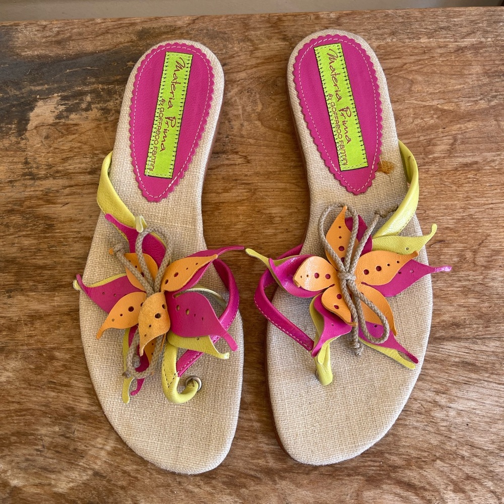 MATERIA PRIMA Goffredo Fanttini Designer Flip Flop Sandals Leather 38.5 Italy!!